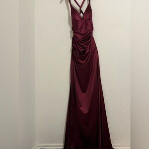 B Darlin Red Asymmetrical Ruched Strapless Gown